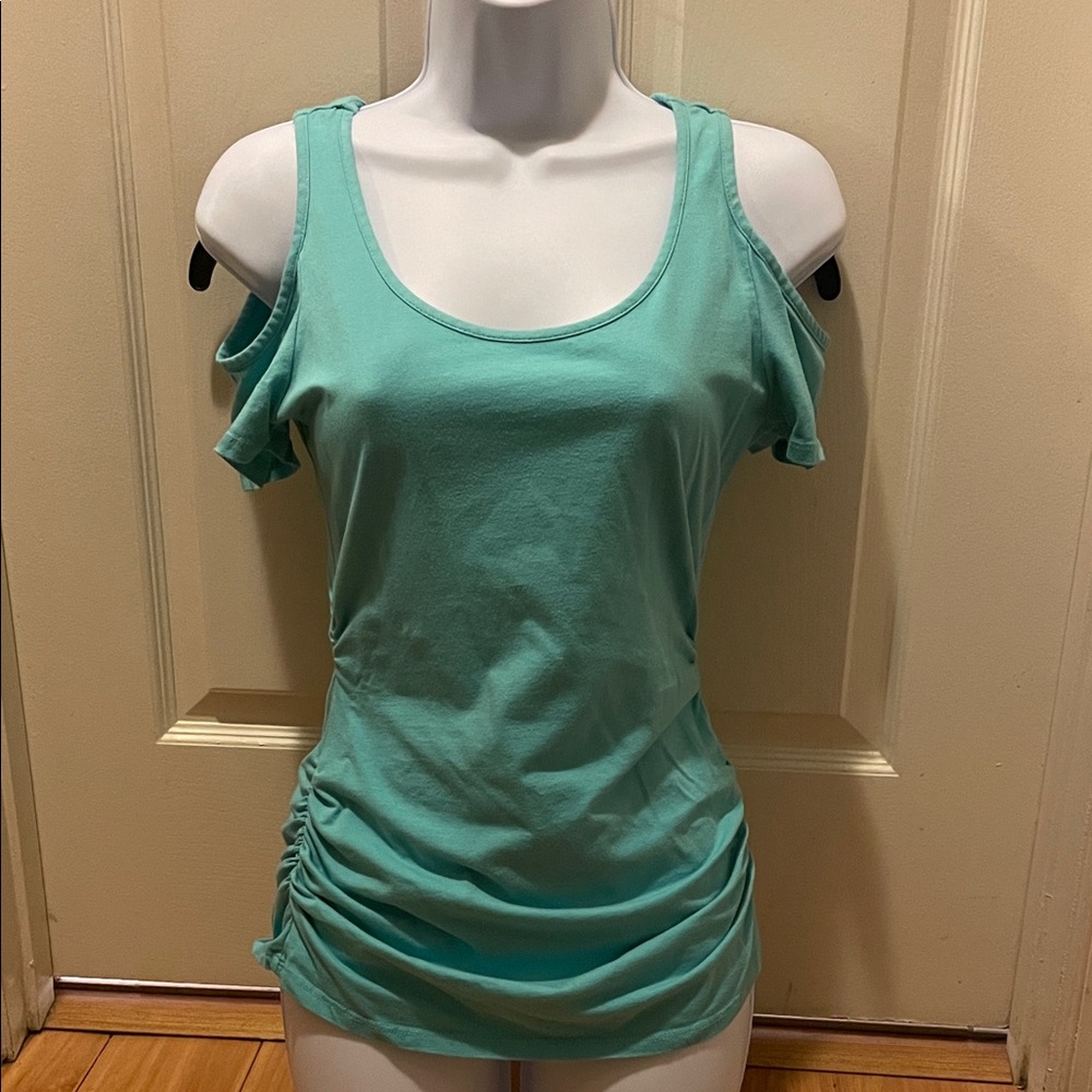 Women's MADE IN THE USA Aqua Cold Shoulder Top